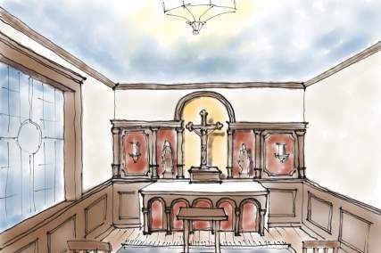 Architectural chapel interior sketch